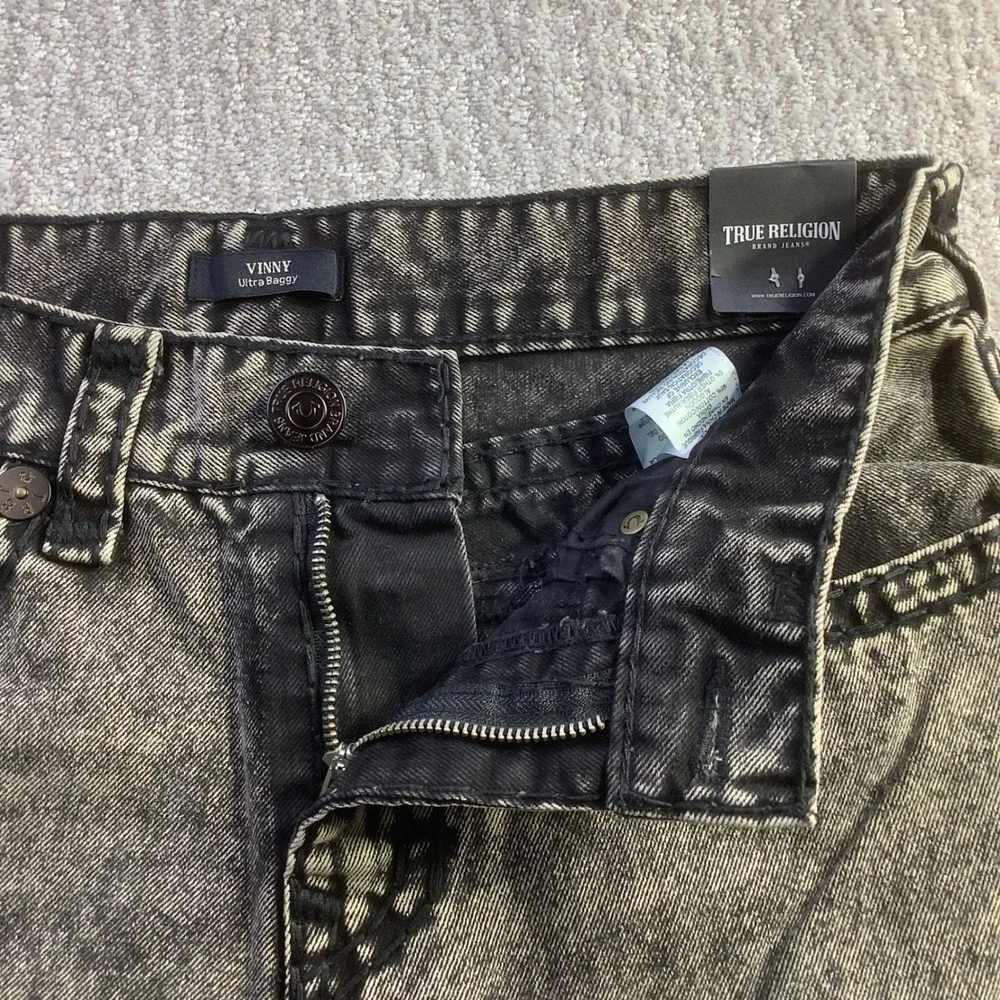 True Religion Vinny Super T Flap‎ Ultra Baggy Jeans Acid Wash Mens 32 x 32 NWT
